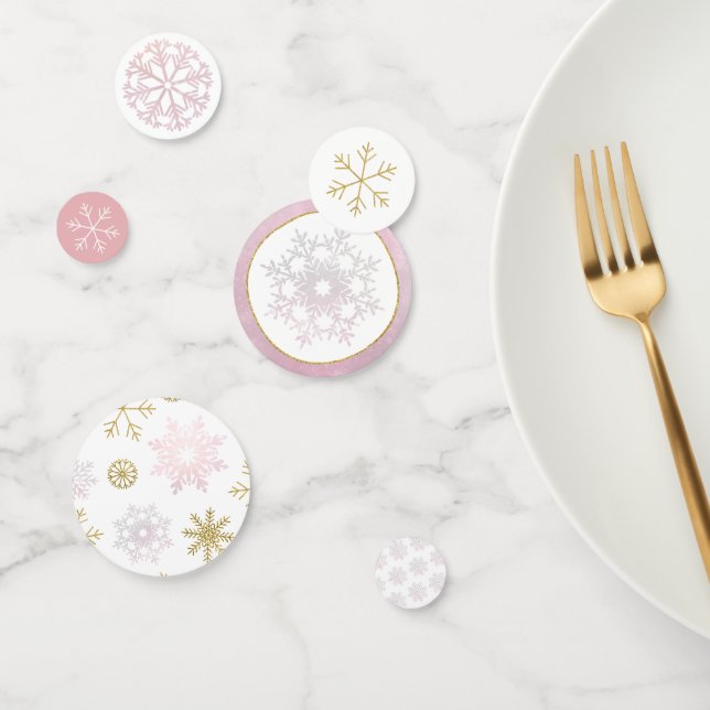 Confettis Baby shower de flocons de neige rose et or Confett (Groupe)