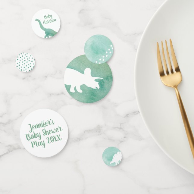 Confettis Baby shower Dinosaure Aquarelle Verte (Groupe)