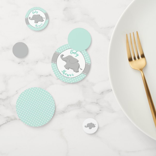 Confettis Baby Shower éléphant mignon pois mint (Groupe)