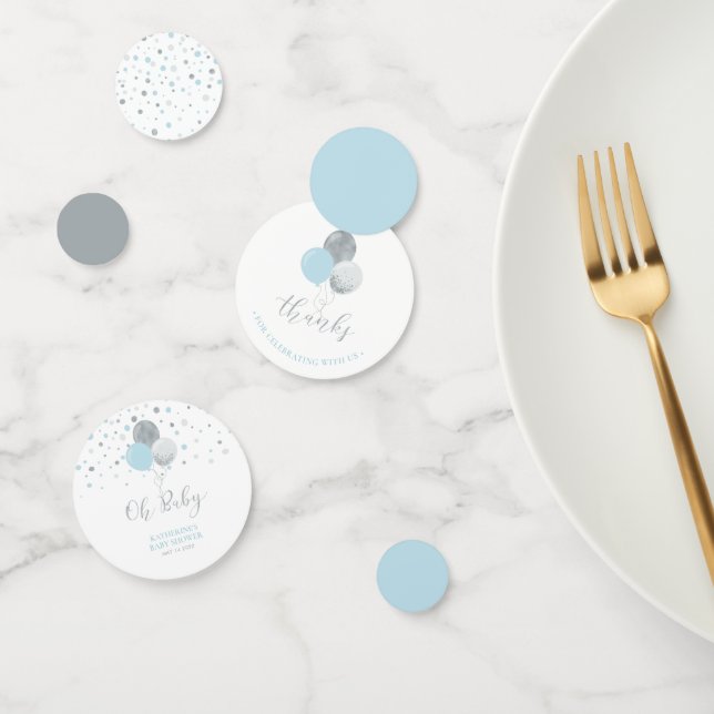 Confettis Baby shower Garçon Silver & Blue Balloons (Groupe)