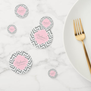 Confettis Baby shower gris, blanc et rose pastel Chevron