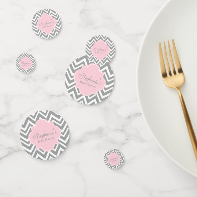 Confettis Baby shower gris, blanc et rose pastel Chevron (Groupe)