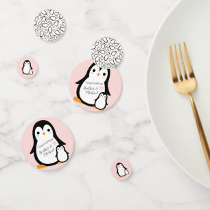 Confettis Baby shower Pingouin mignon fille rose