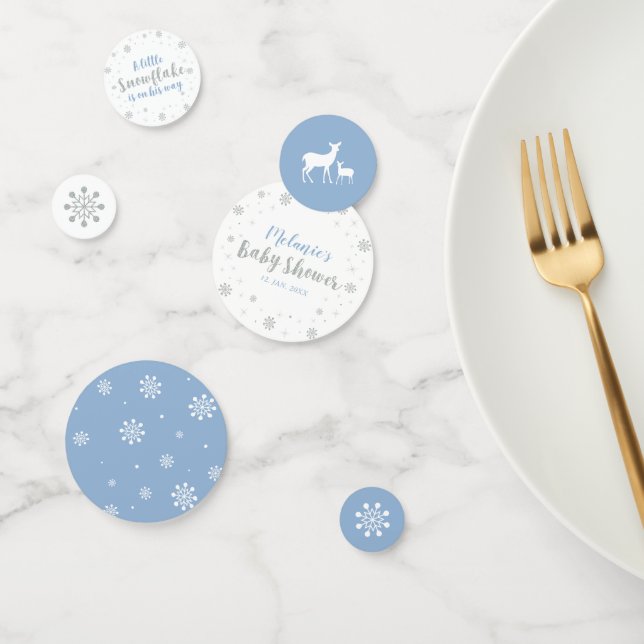 Confettis Baby shower pour garçon Silver & Blue Winter Snowf (Groupe)
