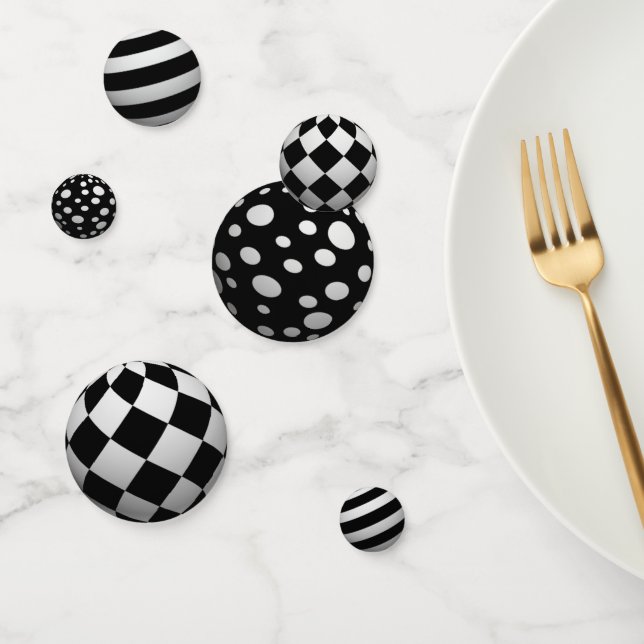 Confettis Balles 3D noires et blanches (Groupe)