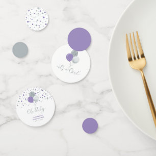 Confettis Balloons Argent & Violet Fille Baby shower Confett