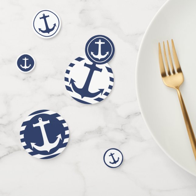Confettis Bandes nautiques et Ancre de bateau bleu et blanc  (Groupe)