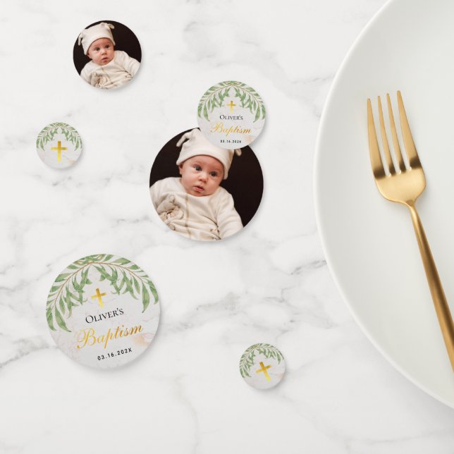Confettis Baptême Foliage Marbre Faux Gold Foil Feuilles ver (Groupe)