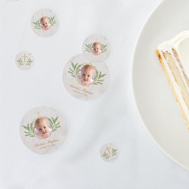 Confettis Baptême Photo Verdure Botanique Marbre géométrique (Créateur téléchargé)