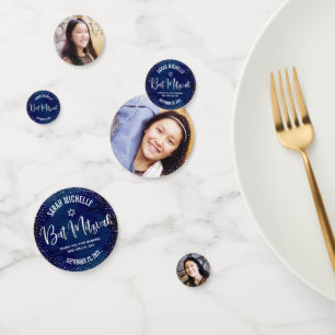 Confettis Bat Mitzvah 3 Photo Navy Argent Paillettes Script