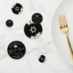 Confettis Bat mitzvah Black Gold Script Floral Aquarelle<br><div class="desc">Ajoutez un peu de style à votre fête préférée de Bat mitzvah avec ce confetti de table personnalisable ! Une aquarelle florale chic, étonnante, blanche et dorée parties scintillant avec typographie de script de feuille d'or et type de san serif blanc superposent un arrière - plan noir spectaculaire sur un...</div>