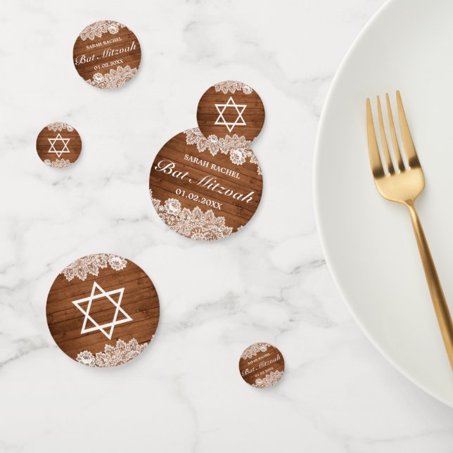 Confettis Bat mitzvah de bar en dentelle rustique et blanc (Groupe)