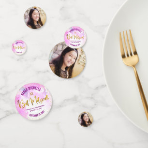 Confettis Bat mitzvah Photo Gold Foil Script Aquarelle rose