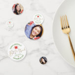 Confettis Bat mitzvah tropical 3 Photo Green Gold Floral<br><div class="desc">Ajoutez un peu de style à votre fête préférée de Bat mitzvah avec ce confetti de table personnalisable ! Une fleur d'aquarelle tropicale, élégante, étonnante, colorée, couleur, écriture manuscrite en faux or, Star of David et points de parties scintillant, ainsi que le vert printemps moderne sans serif type, recouvrent un...</div>