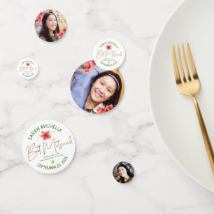 Confettis Bat mitzvah tropical 3 Photo Green Gold Floral