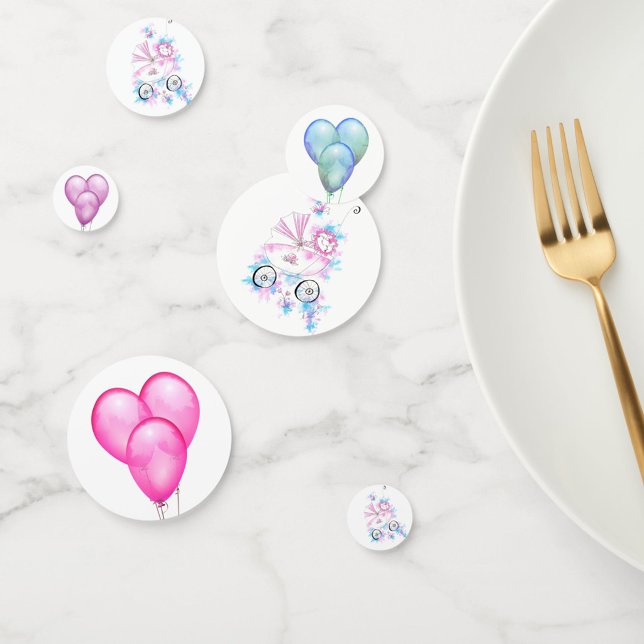 Confettis Bébé Aquarelle Mauve Rose Cute Dans Pram (Créateur téléchargé)