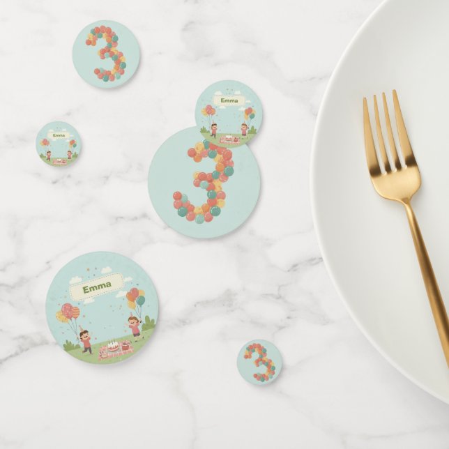 Confettis Birthday Picnic, Cute Retro Style, Age 3 (Groupe)
