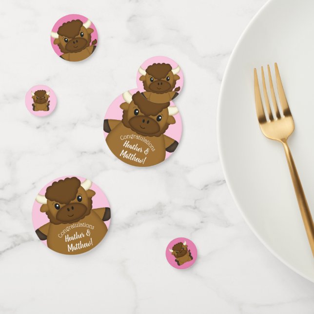 Confettis Bison Baby shower Buffalo rose (Groupe)