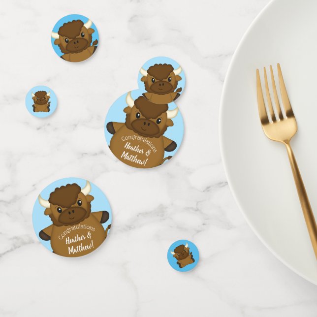 Confettis Bison Buffalo Baby shower Bleu (Groupe)