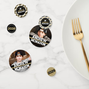 Confettis Black & Gold Graduation Photo Parti personnalisé