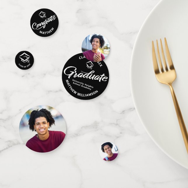 Confettis Black Graduation 3 Photo Bold Casquette de script  (Groupe)