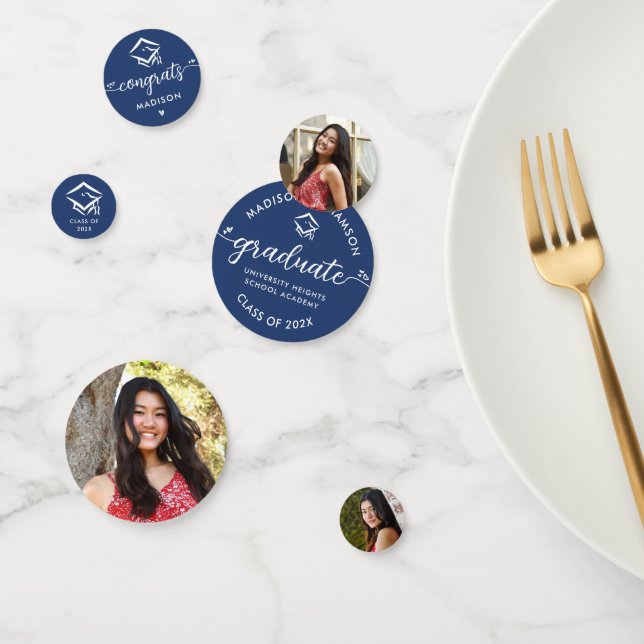 Confettis Bleu 3 Photo Graduation Script moderne Coeurs Casq (Groupe)