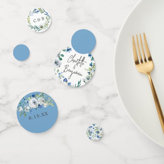 Confettis Bleu Blanc Peony Floral Chic Spring Garden Mariage (Groupe)