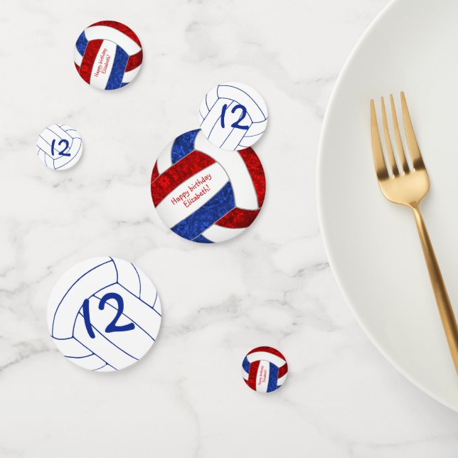 Confettis bleu rouge filles volley-ball (Groupe)