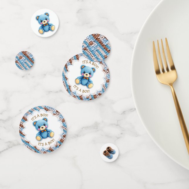 Confettis Blue and Brown Crocheted Teddy Bear It's a Boy (Groupe)