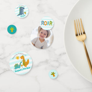Confettis Blue Kawaii Dinosaur Boy Anniversaire Photo Nom mi