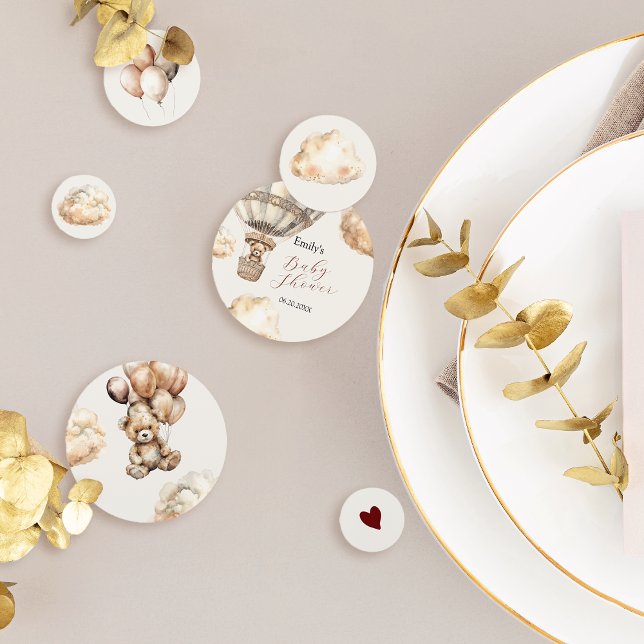 Confettis Boho Teddy Bear Air Baby shower de nuages de ballo (Boho Teddy Bear Air Balloon Clouds Baby Shower Confetti)