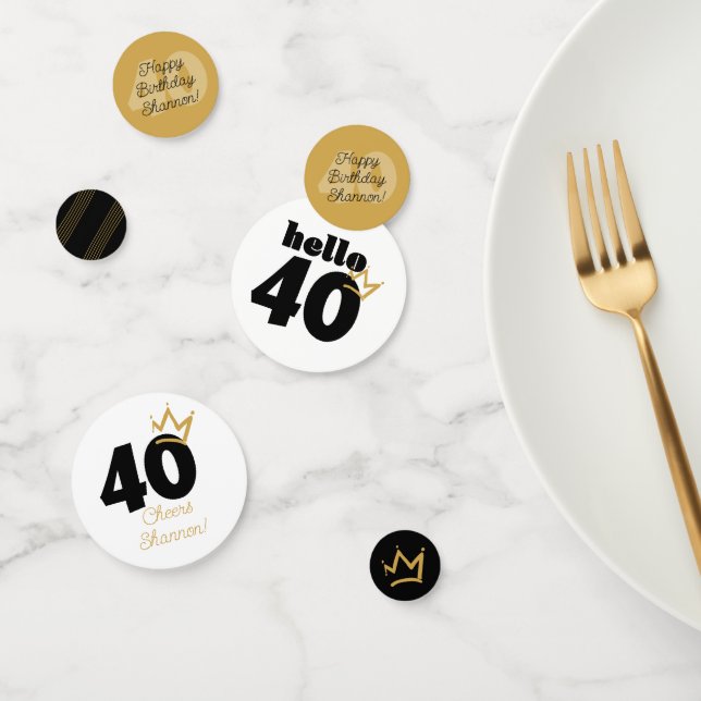 Confettis Bonjour 40 Jalons Anniversaire Couronne d'or noir (Groupe)
