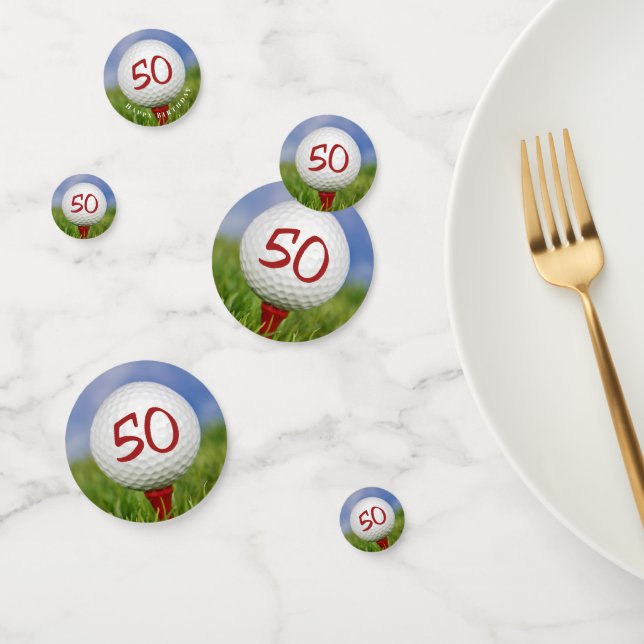 Confettis Boule de golf 50e anniversaire sur tee (Groupe)