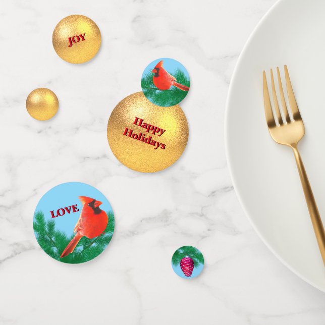 Confettis Boule d'or de Noël, cardinal, cône de pin (Groupe)