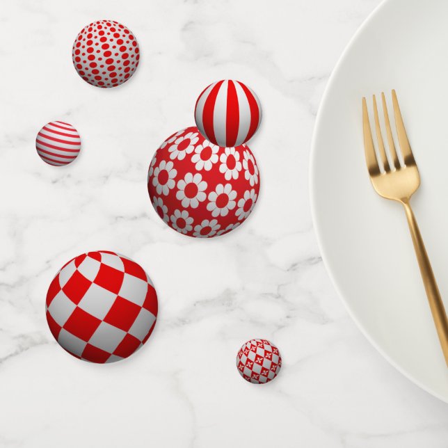 Confettis Boules rouges et blanches 3D (Groupe)