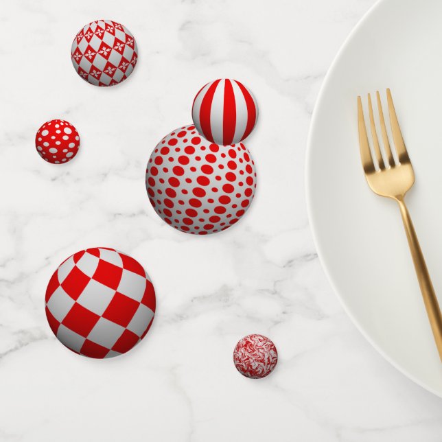 Confettis Boules rouges et blanches 3D (Groupe)