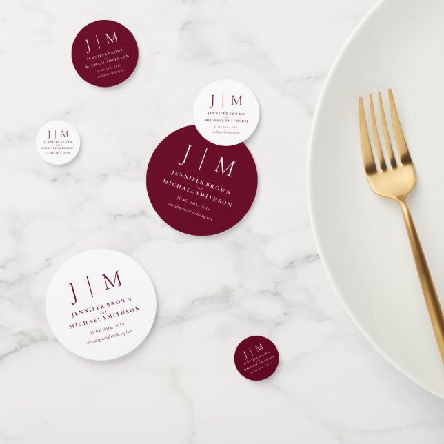 Confettis Bourgogne Simple Monogramme Formel Mariage Classiq (Groupe)