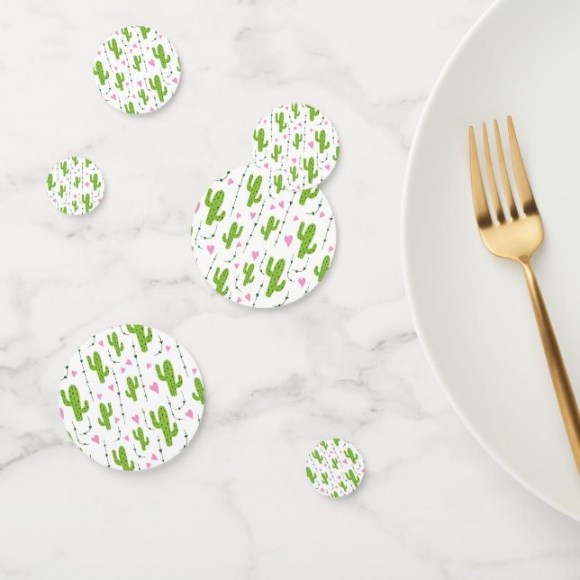 Confettis Cactus mignons avec le coeur en vert (Groupe)