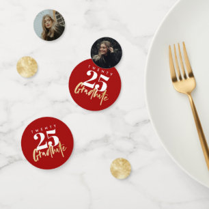 Confettis Calligraphie Or moderne Photo Graduation Rouge