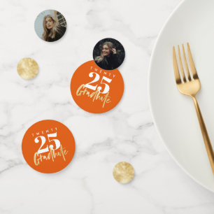 Confettis Calligraphie Or Moderne Photo Orange Graduation