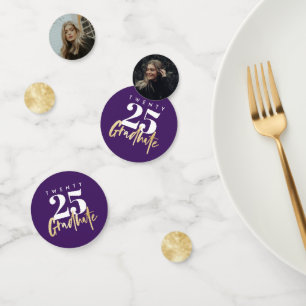 Confettis Calligraphie Or moderne Photo Purple Graduation