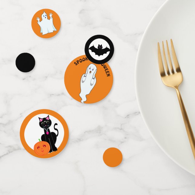 Confettis Chat d'Halloween effrayant, citrouille, fantômes e (Groupe)