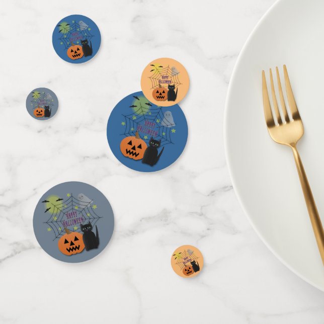 Confettis Chat noir et citrouille Halloween pas effrayant (Groupe)