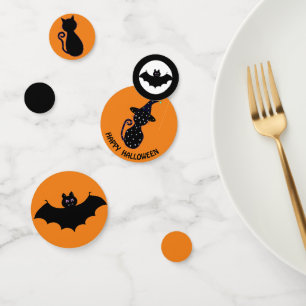 Confettis Chats noirs et chauves-souris volantes d'Halloween