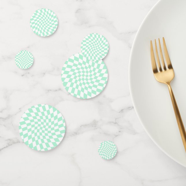 Confettis Chèques Retro Pastel Mint Green Chèques Warped Che (Groupe)
