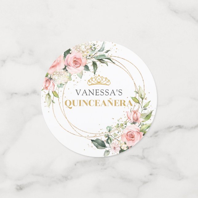 Confettis Chic aquarelle fleurs rousses vert 15e anniversair (Petit recto)