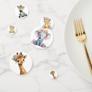 Confettis Chic Pink Floral Safari Animals Wild One Baby Girl