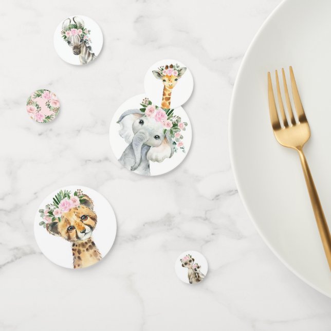 Confettis Chic Rose Floral Safari Animaux Wild One Baby Girl (Groupe)