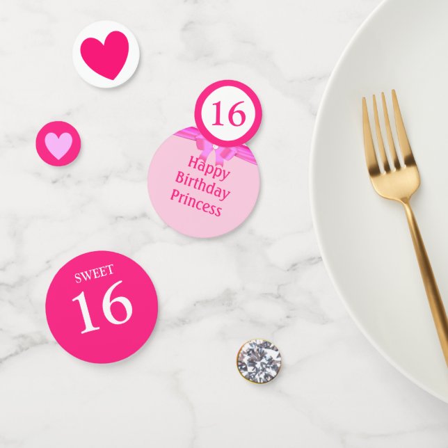 Confettis Chic Seizième anniversaire sur blanc et rose (Groupe)