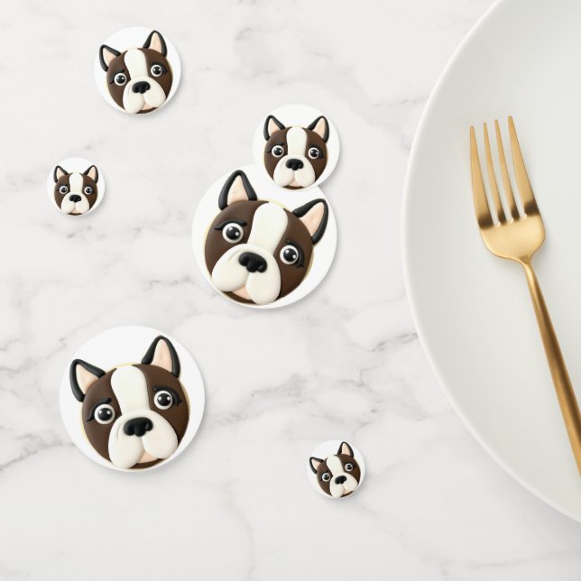 Confettis Chien Boston Terrier Inspiré de la 3D (Groupe)